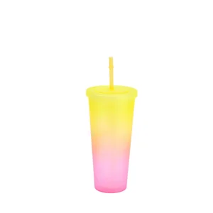 Vaso Con Bombilla Diseño Amarillo 650Ml