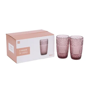 Set 6 Vasos Vidrio Rosado 380Ml