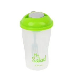 Vaso para Ensalada con Tenedor Tapa Verde 12.5×12.5x20cm